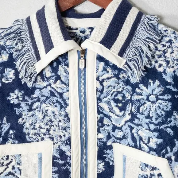 Handmade Cropped Zip Jacket Size L Floral Jacquard Statement Print - Picture 4 of 8